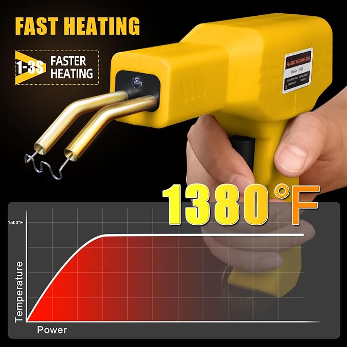 ATOLS Upgraded Plastic Welder, 1000PCS Staples, Pure Copper Transformer, Rapid Heating, Plastic Welding Kit, Hot Stapler Kit, Plastic Welder Gun Kit, Car Bumper Repair Kit, Plastic Repair Kit(Yellow)