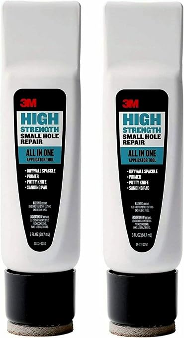 3M High Strength Small Hole Repair, All-in-One Applicator Tool | Quick and Easy Repair for Nicks and Nail Holes, Includes Putty Knife, Spackle, and Sanding Pad For Wall Repairs