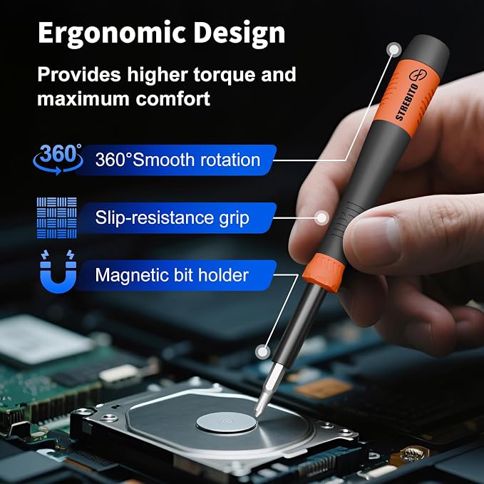 STREBITO Micro Screwdriver Set 64 in 1 Magnetic Screwdriver Set with Torx | Triwing, Pentalobe, Gamebit, Electronic Repair Tool Kit for Computer, PC, Laptop, Phone, PS5, XBOX, Switch, Watch, Eyeglasses