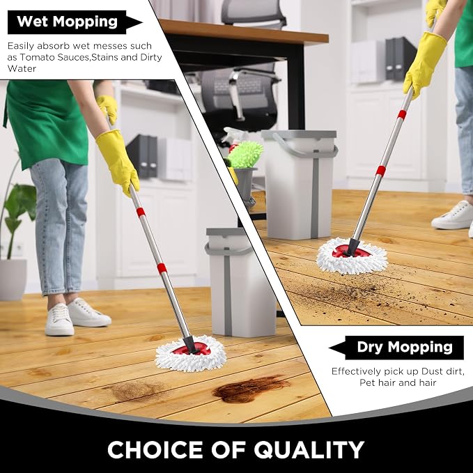 3 Pack Chenille Mop Heads Replacements Compatible with 1 Tank System Chenille Duster Replacement Heads Microfiber Spin Mop Refill Pads Reusable Dust Refills for Floor Cleaning (White)