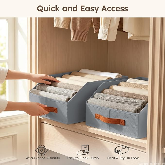 Homsorout Fabric Storage Bins for Organizing - 10 Pack Large Trapezoid Collapsible Storage Bins with Front Handle, Closet Organizers and Storage for Bedroom, Home Shelves, Small Spaces, Grey