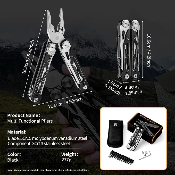 28-in-1 Multitool Pliers with Scissors,Saw, Screwdrivers,Rope Cutters,Can Opener,File,Carrying Pouch,Stainless Steel Pocket Multi-Tool Ideal for Camping Survival Toolkit and Gift for him