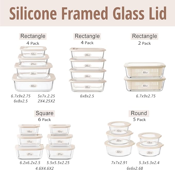 Urban Green Glass Food Storage Containers with Glass Lids, Microwave Safe Food Container Set, Airtight Food Container Set, LeakProof, 100% Plastic Free, White Color, 4pack