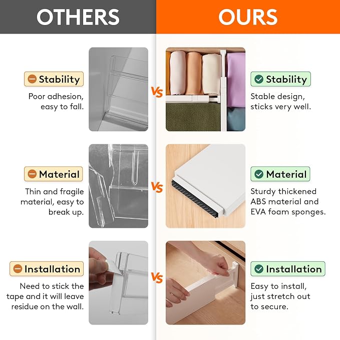 Lifewit 5 Pack 4" High Drawer Dividers 28-43.5cm/11-17" Adjustable Drawer Organizer for Clothes/Utensils, Expandable Drawer Separator in Dresser/Kitchen/Bedroom/Office Organization & Storage Beige