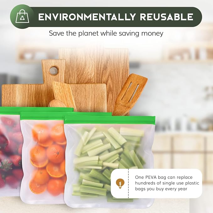 GREENZLA 8 Pack Reusable Gallon Freezer Bags | BPA-Free | Leakproof | Meal prep, marinating & freezer storage | Kid-friendly zipper