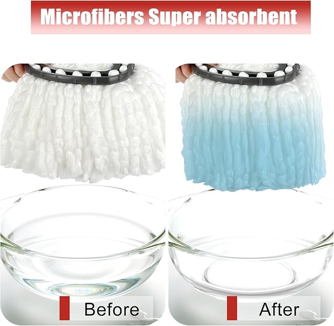 Mop Head Replacement, 3 Pack Spin Mop Refill Replace Head Compatible O Cedar Easywring 1-Tank System, Great Cleaning Power, Microfiber, Helper Housework, Machine Washable Easy-to-Replace, White