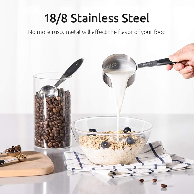 Measuring Cups : U-Taste 18/8 Stainless Steel Measuring Cups and Spoons Set of 10 Piece, Upgraded Thickness Handle(Black)