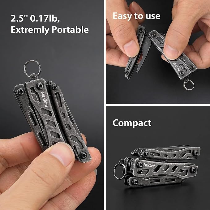 NexTool Mini Flagship EDC Keychain Multitool, Mini Pocket Knife (Dark) | 10-in-1 Multi Tool, 30Cr13 Full Size Scissors, EDC Fifth-Pocket Tool, Cool Gadgets for Men, Gifts for Men on Christimas