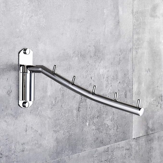 Pissente Wall Mounted Clothes Hanger Rack, Stainless Steel Wall Mount Garment Hook Bathroom Towel Bar Drying Rack Clothing Hanging System Drying Closet Storage Organizer, Silver