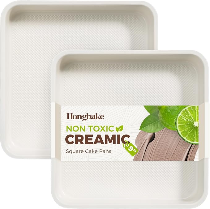 HONGBAKE Ceramic 9x9 Baking Pan 2 Pack, Square Cake Pan with Diamond Texture, Aluminized Steel Nonstick Square Baking Pan for Brownies, Cream