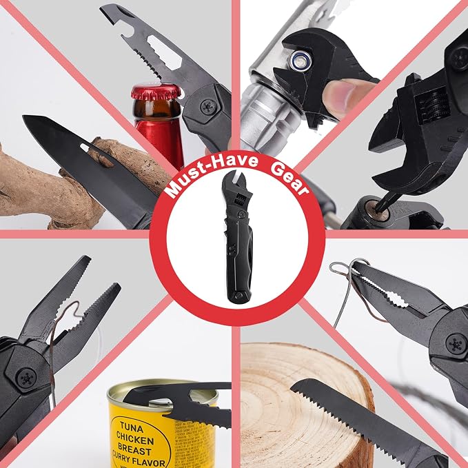 19-in-1 Adjustable Wrench Multitool with Pliers, Folding EDC Tool | Stainless Steel Build with Knife, Saw, Wire Cutter & Screwdrivers for DIY, Camping & Outdoor Repairs