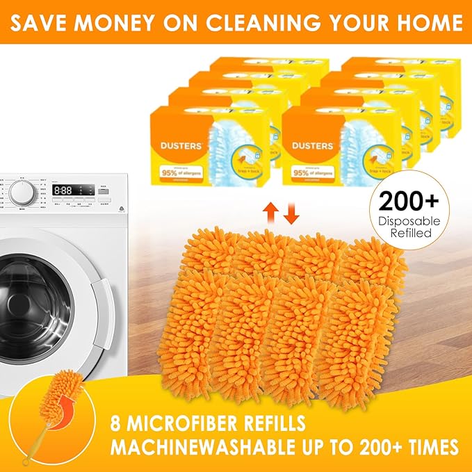Redones Dusters for Swiffer - Reusable Duster Refill Compatible with Swiffer Hand Duster(8 Pack+1Handle), 360 Heavy Duty Dusters Refills