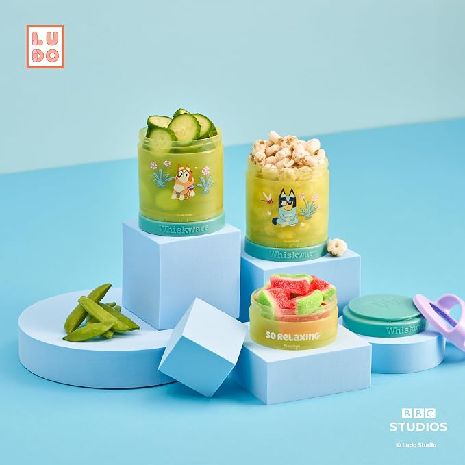 Whiskware Bluey Stackable Snack Containers for Kids and Toddlers, 3 Stackable Snack Cups for School and Travel, Bluey and Bingo (Pack of 1)