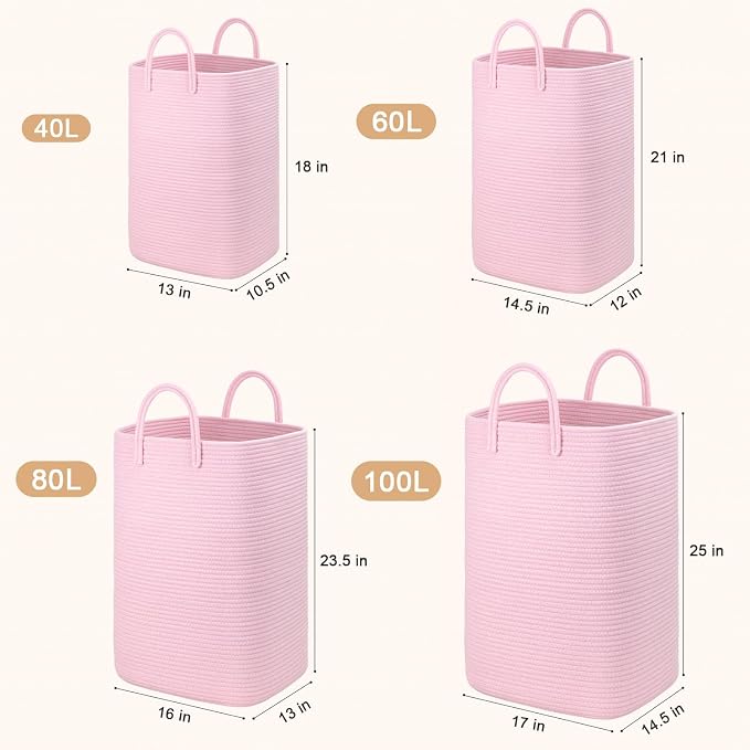 Artfeel Laundry Basket,Woven Cotton Rope Laundry Hamper,80L Versatile Storage for Dirty Clothes,Baby Toys,and Blankets in Bathroom, Nursery,and Living Room