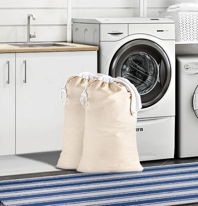 COTTON CRAFT Extra Large Laundry Bags - 2 Pack Washable Utility Bag - 28x36 | Heavy Duty Durable Cotton Canvas Drawstring Closure Laundry Bag - Dorm Basket Hamper Liner Toys Clothes Organizer Sack