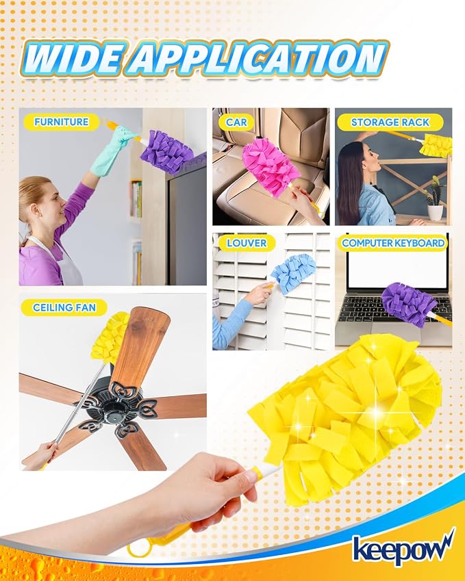 KEEPOW 4+1 Pcs Pads Compatible with Swiffer Reusable Pads with Handle Set | Reusable & Washable Fleece Duster Kit With Handle, Washable Pads For Efficient Home Cleaning And Multi-Surface Dust Removal