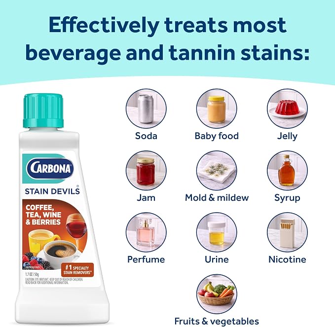 Carbona Stain Devils #8 (1.7 Fl Oz), Targeted Spot Cleaner for Coffee, Tea, Wine & Juice Stains, Safe on Skin & Washable Fabrics