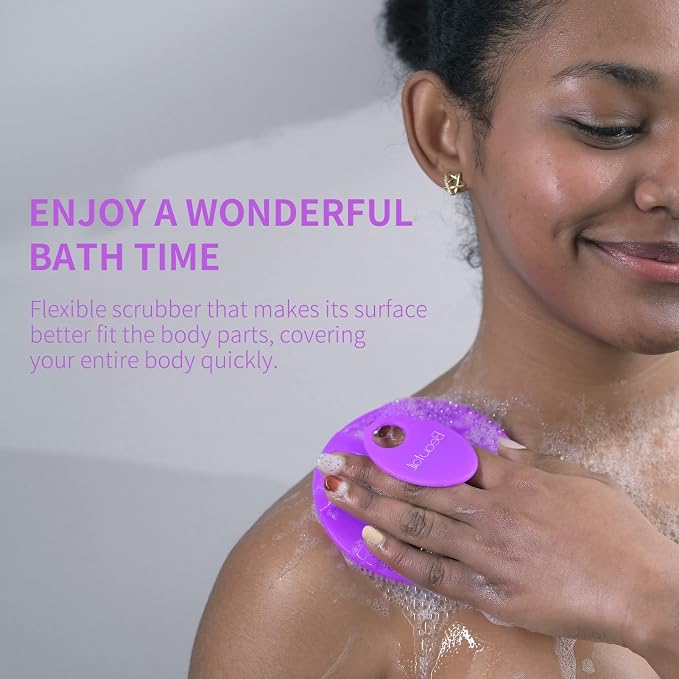 Silicone Body Scrubber, BEAUTAIL Gentle Exfoliating Shower Brush for Body | Hygienic Silicone Loofah, Easy-Grip Handle, Bath Essential Scrubber for Sensitive Skin, Women, Men & Kids, 1 Pack, Purple