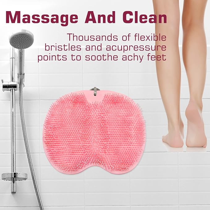 Shower Foot Scrubber Mat Back Washer Back Exfoliating Bath Wash Pad Wall Mounted Slip Suction Cups Foot Scrubber for Use in Shower Cups Foot Cleaner for Men and Women
