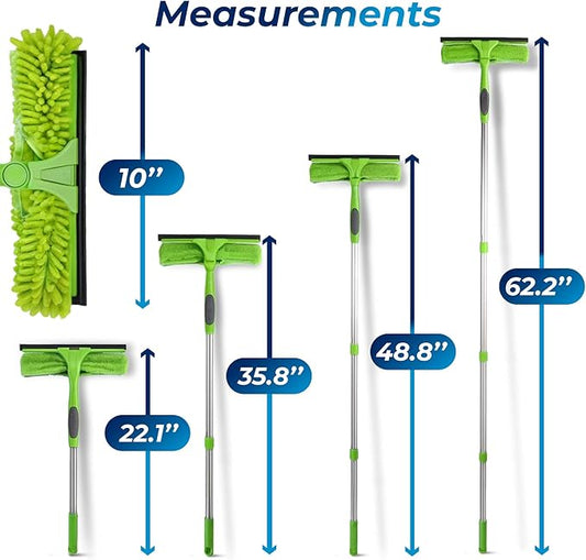 DSV Standard 62” Professional Window Squeegee for Window Cleaning, 2 in 1 Rotatable Window Cleaning Squeegee Kit with Extension Pole, Window Cleaning Tool for Indoor/Outdoor High Windows, Home, Car