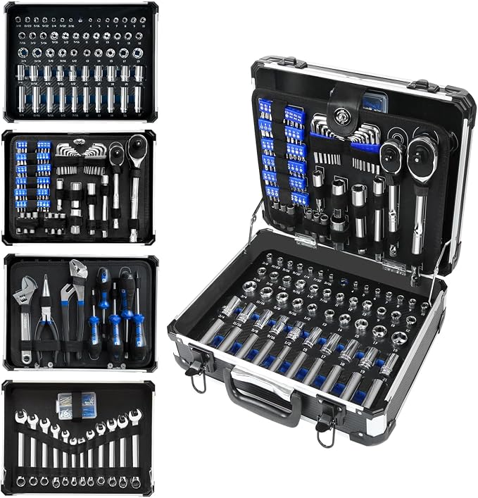 Prostormer 240-Pieces Mechanic Tool Set with Aluminium Tool Box | SAE and Metric Sizes, Chrome-Vanadium Steel, Universal Household and Auto Repair Tool Kit