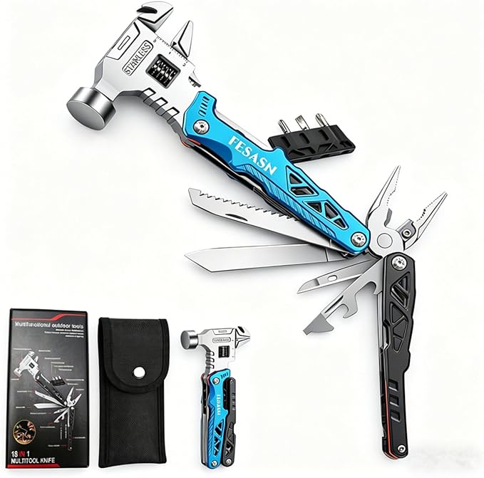 Upgraded Adjustable Wrench Multitool Hammer, 18 in 1 | Pocket Multi Tool Pliers, All-in-One Survival Tool, Camping, Everyday Use