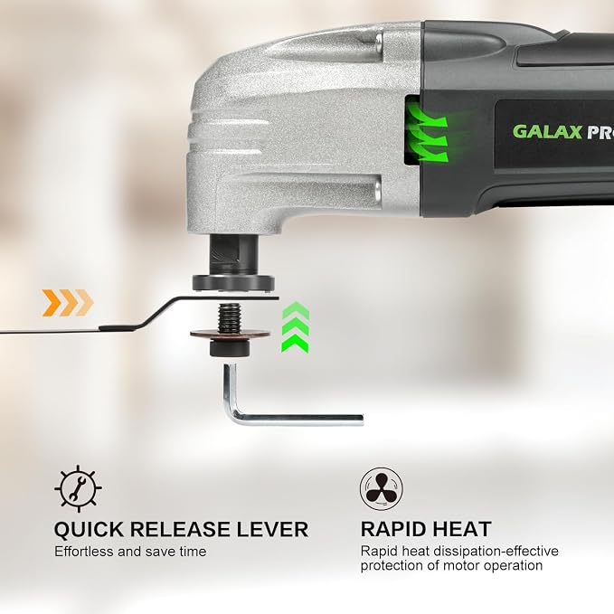 GALAX PRO Corded Oscillating Multi Tool Kit 2.0-Amp with 11Pcs Accessories | 22000OPM, 3° Oscillation Angle, Quick-Lock Screw, Oscillating Power Tools for Hardwood, PVC Pipes, Soft Metal Nails