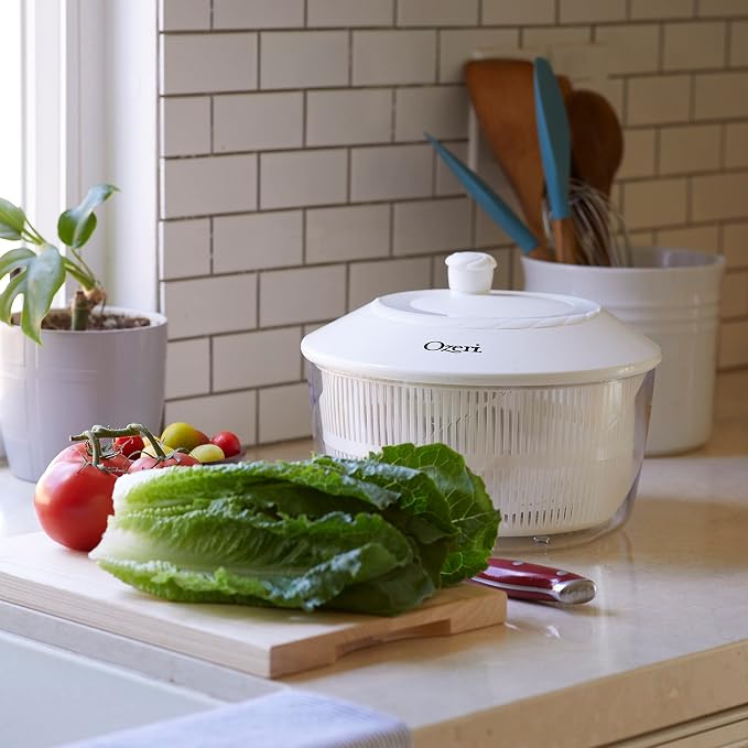 Ozeri Italian Made Fresca Salad Spinner and Serving Bowl, BPA-Free,White, 4.4 qt