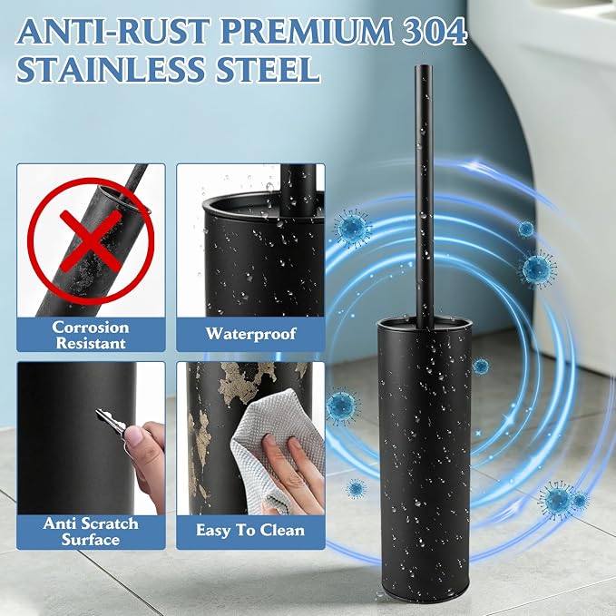Stainless Steel Toilet Brush,Toilet Bowl Brush and Holder Set,Scratch Resistant Stainless Steel Toilet Brush with Long Handle,Toilet Cleaners with Replacement Head & Removable Inner Bowl,Space Saving