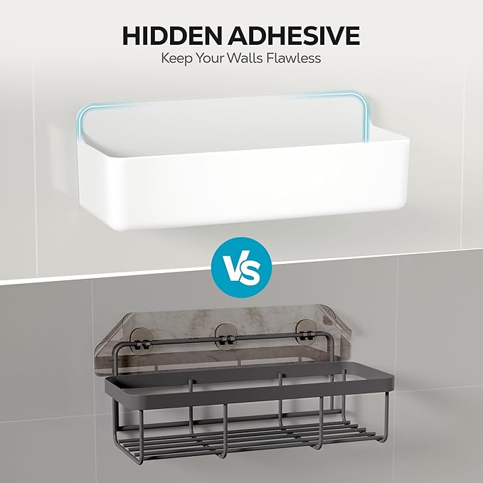 Nieifi Adhesive Shower Shelves, White, 4 Pieces | Rustproof ABS, Large Capacity, Removable Design, Easy-Clean, No Drilling Shower Organizer for Bathroom Storage & Home Decor
