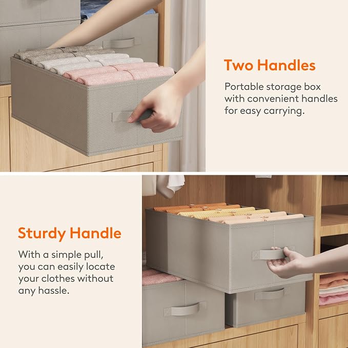 Lifewit 6 Pack Clothes Organizer, 6 Grids Closet Jean Storage Bins with Handles and Support Boards, Foldable Drawer Organizer for Sweater, Pants, T-shirt, Dress, Grey, 42 x 27 x 17 cm/16x10x7''