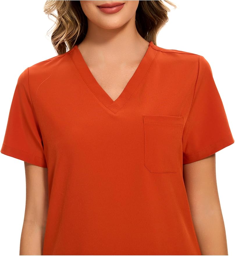 Scrubs Tops for Woman - Soft Stretch, V-Neck Tops | 3 Pockets, Side Split Design, Short Sleeve, Breathable & Lightweight Nursing Shirt, Easy-Care Fabric for All-Day Comfort