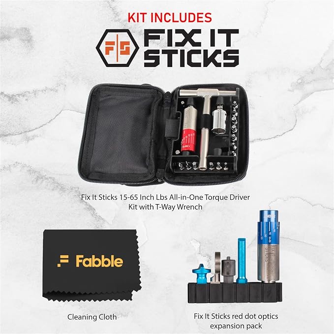 Fix It Sticks 15-65 Inch All-In-One Torque Driver Kit with T-Way Wrench Bundle with Red Dot Optics Expansion Pack, Mini Torque Driver, Tools & Case – Precision Maintenance Kit