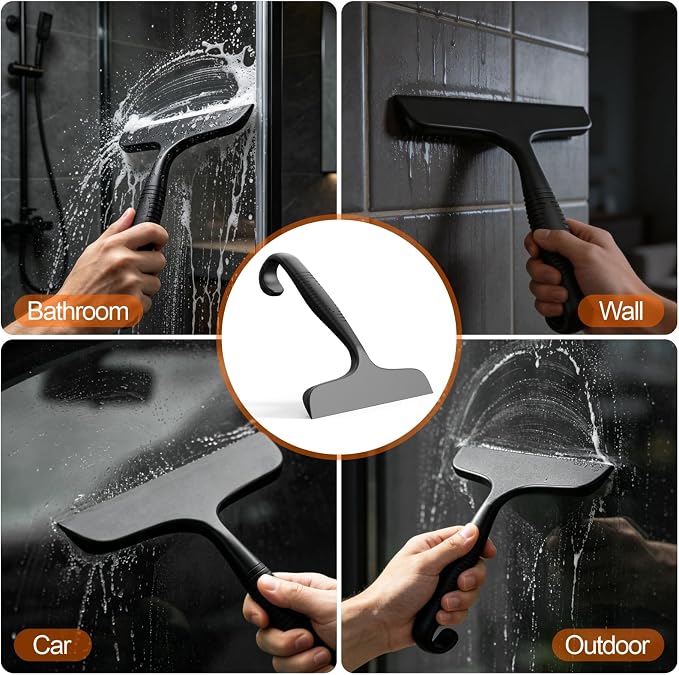 Window Squeegee for Shower Doors, Bathroom, Mirror, Black