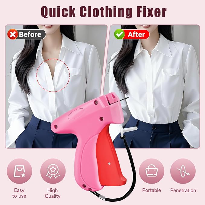 Micro Tag Gun for Clothes - Rose and Red Color Mini Stitch Gun for Clothes Fabric-Friendly Design Single Stitch Sewing Gun Quick Clothing Fixer Total 4000 Fasteners