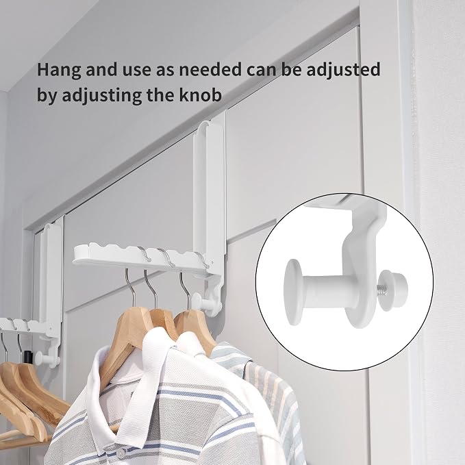 RFOUO Over The Door Hooks Hanger,Fit Door up to 1 3/8", White, 1 Pack | Aluminum,Retractable Rod, Space-Saving, Foldable Over The Door Drying Rack,No drilling, For Laundry Bathroom Bedroom Travel