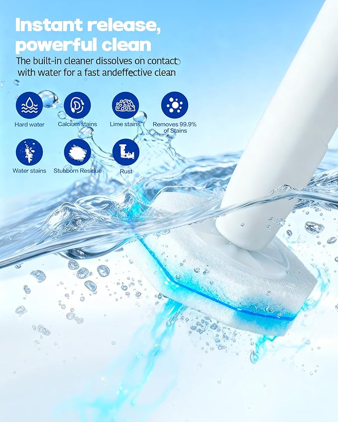 100 pack disposable toilet brush refills compatible with Clorox toilet brushes, water-activated foam, secure snap-on fit, non-scratch cleaning pads, hygienic disposable brush heads