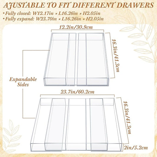 Teenyyou 1 Pack Expandable Kitchen Drawer Organizer Clear Acrylic Utensil Organizer Adjustable Acrylic Silverware Storage for Drawers Silverware Flatware Knives (12 x 16 Inches,3-5 Compartments)