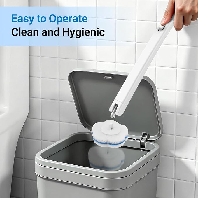 SetSail Disposable Toilet Brush, Wall Mount Toilet Brush with Holder Set Contains 16 Replacement Toilet Bowl Cleaner Wand Long Handled Toilet Kit Flip Top Toilet Brush for Bathroom Cleaning, White