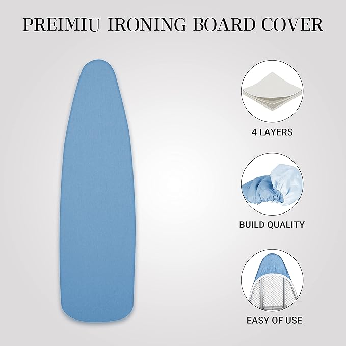 ZOES HOMEWARE Ironing Board Cover and Pad | 100% Cotton Cover with Padding Standard Size with Aluminum Coating | Heat-Reflective Ironing Board with Elastic Edges Set | 54"x15" Blue