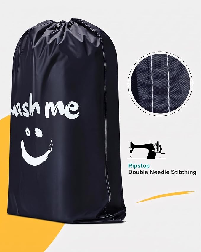 HOMEST 2 Pack XL Laundry Bag 28" x 40", Extra Large Dirty Clothes Organizer | Holds 3-4 Loads, Machine Washable Drawstring Laundry Bag for Dorm, Camp, Laundromat, Family, Travel,Black & Sky Blue