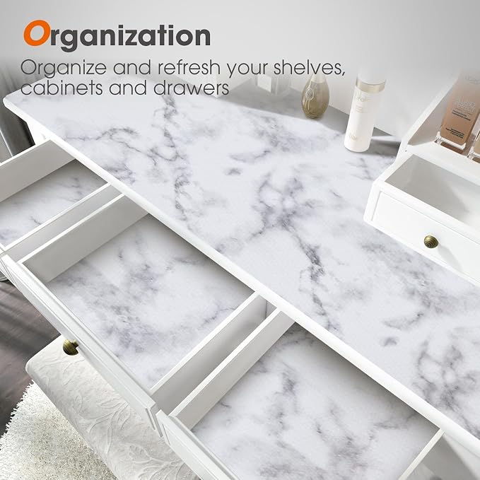 Beautysaid Shelf and Drawer Liner for Kitchen Cabinet Non Adhesive Non Slip | Shelf Paper Waterproof Washable Thickened for Dresser Pantry Shelve Bathroom Protector Liner(Marble,12 in x 10 FT)