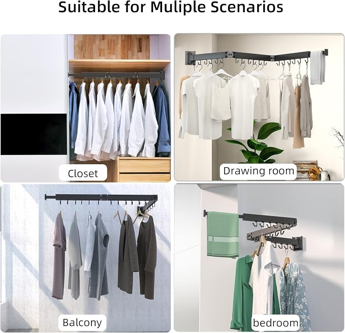 Kelisiting Foldable Clothes Drying Rack, 2 Fold Laundry Drying Rack Wall Mount, [No Drilling] Folding & Durable Space Saver for Laundry, Balcony, Bathroom, Patio, Dormitory, Apartment-White