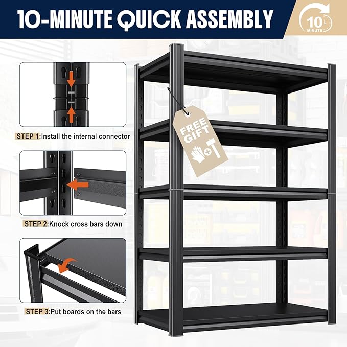 Set of 4 Heavy Duty Garage Shelving, 71.2" Hx46 Wx20 D, Adjustable Storage Shelves Unit for Garage Storage, Metal Shelving & Shelves Organizer for Home, Warehouse, Workshop & Commercial Use