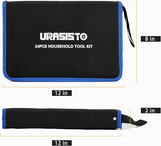 URASISTO 24-Piece Household Tool Kit for Men Repair Hand Tool Set Bag with Hammer, Screwdriver,Pliers, Wrench set with Storage Bag