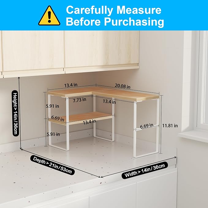Golener Kitchen Counter Organizer, Countertop Shelf, Adjustable, Stackable | Kitchen Countertop Organizer, Spice Rack, 2-Tier Countertop Shelves, Corner Desk Shelf, Corner Counter Shelf, Natural Beige