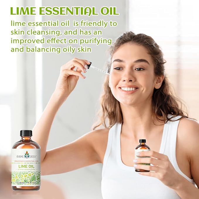 EVOKE OCCU Lime Essential Oil for Diffuser, Aromatherapy, Candles Making | Refreshing your space with a zesty, citrus scent for DIY soap, cleaning spray, skin care, and perfume blends —118ml / 4 fl oz