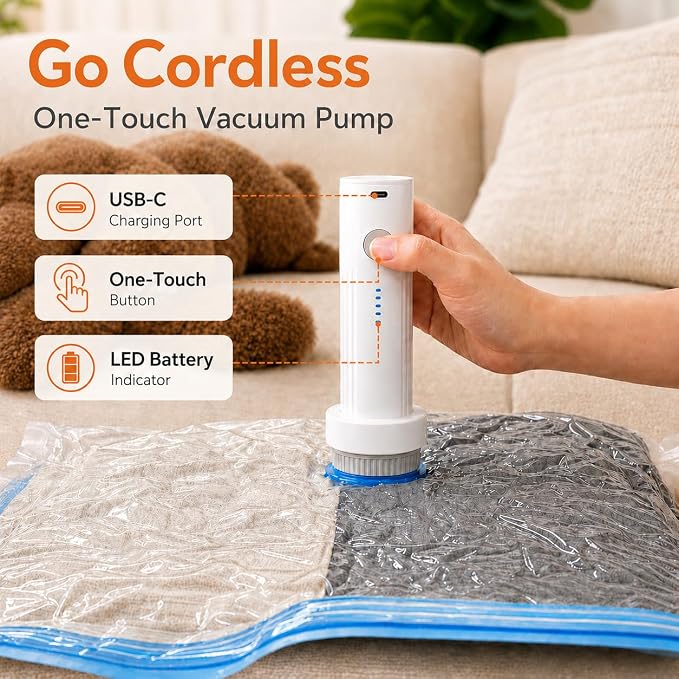 18 Pack Vacuum Bags for Travel with Rechargeable Air Pump, Carry-On Compression Bags for Luggage and Suitcase, Space Saver Storage for Clothing and Travel Organization