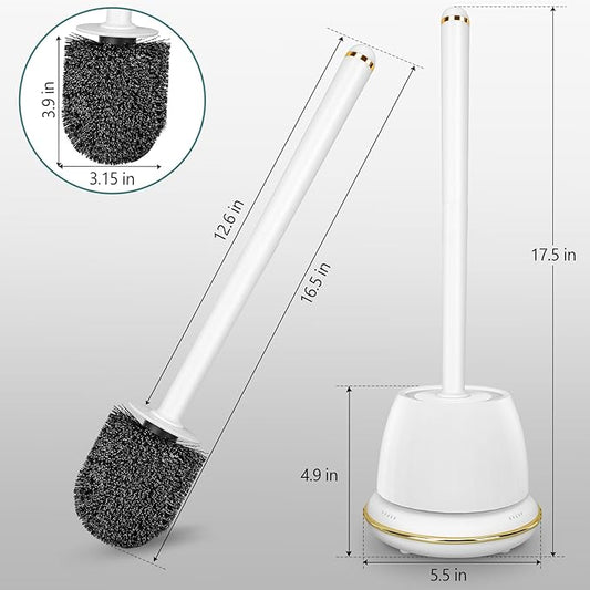 Gold Toilet Brush and Holder Set, Toilet Bowl Brush with Long Handle, Easy to Assemble of Compact Toilet Scrubber, Toilet Brush Set with No Leaks Have Vent, Stylish Gold Bathroom Accessories. U