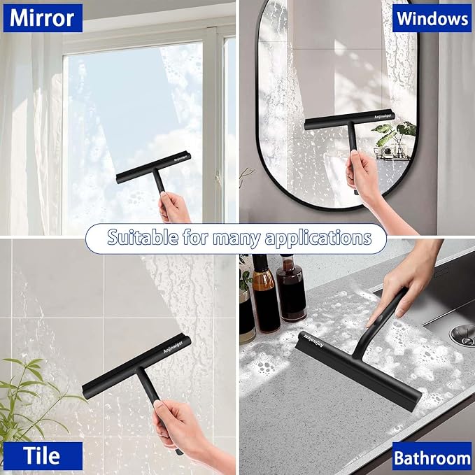 Shower Squeegee for Shower Glass Doors, 8 in All-Purpose Bathroom Squeegee | Silicone Squeegees for Glass Window Mirror Tile Wall, Ergonomic Household Squeegee with Adhesive Hook, Car Home Cleaner Tool